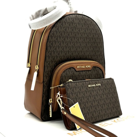 Michael Kors Jaycee Medium Zip Packet Backpack & Double Zip Wallet Brown/Gold main image 14